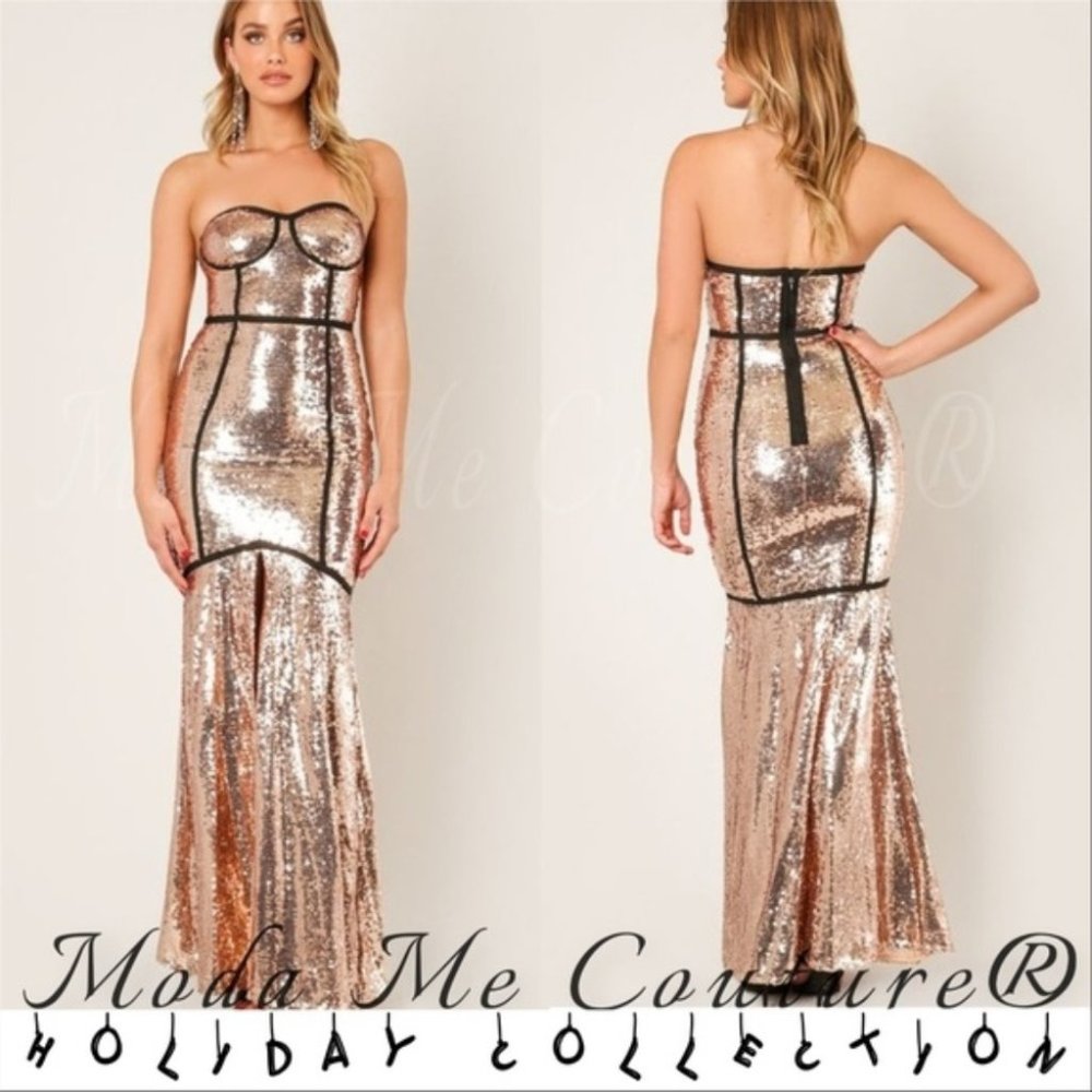 Gold Sequin Gown Dress